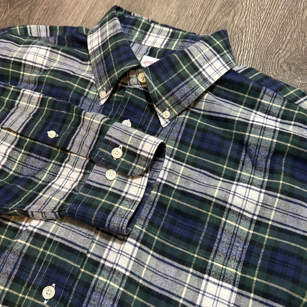 Brooks Brothers Button Down Shirt XL Green Plaid Madison Fit Flannel Cotton